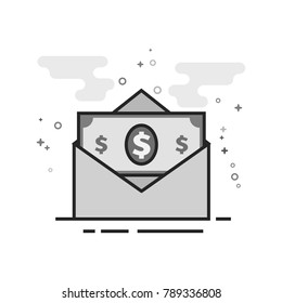 Money envelope icon in flat outlined grayscale style. Vector illustration.