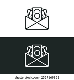 Ícone de dinheiro e envelope isolado no fundo branco. As ilustrações vetoriais são feitas com software baseado em vetor, não com resultados gerados por IA.