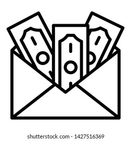 Money in envelope icon. Outline money in envelope vector icon for web design isolated on white background