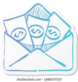 Money envelope icon in sticker color style. Finance wealth banking