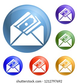 Money envelope icons set vector 6 color isolated on white background