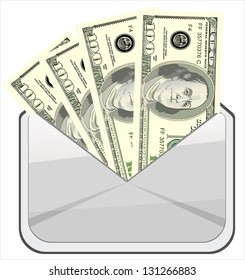 money in envelope isolated on white background