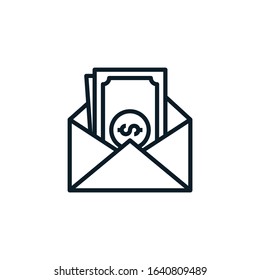 Money in envelope, salary outline icons. Vector illustration. Editable stroke. Isolated icon suitable for web, infographics, interface and apps.