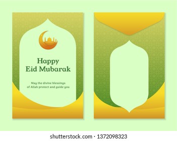 Money envelope template design for Islam eid al fitr mubarak celebration gift. Front and back side envelope vector design.