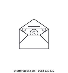 money in an envelope vector line icon, sign, illustration on background, editable strokes