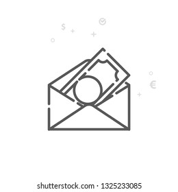 Money Envelope Vector Line Icon. Money and Finance Symbol, Pictogram, Sign. Light Abstract Geometric Background. Editable Stroke. Adjust Line Weight. Design with Pixel Perfection.