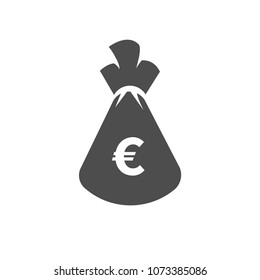 Money euro bag flat icon vector pictogram isolated, grey sack with dollars, cartoon money bag