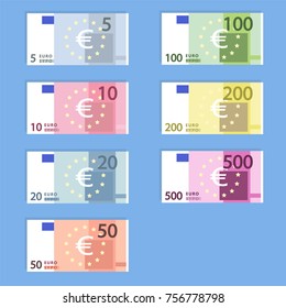 Money euro banknotes, simple flat style vector illustration