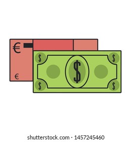 Money euro and dollar cash billets isolated vector illustration