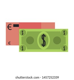 Money euro and dollar cash billets isolated vector illustration