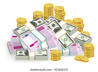 Money euro and dollars. Isolated illustration