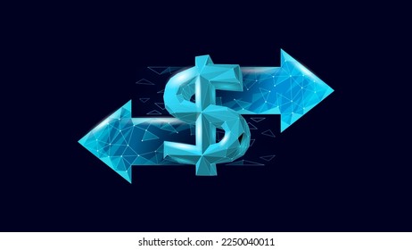 Money exchange arrows symbol concept. 3D geometric finance online banking finance system. Digital cyber currency pointer vector illustration