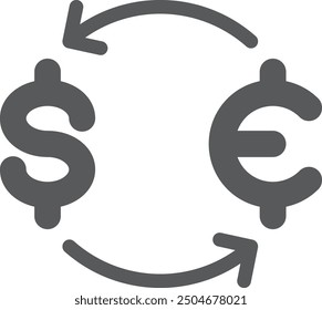 Money exchange black icon. Dollar to euro swap conversion