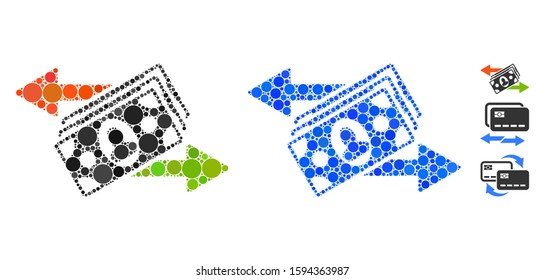 Money exchange composition of filled circles in various sizes and shades, based on money exchange icon. Vector filled circles are composed into blue collage.