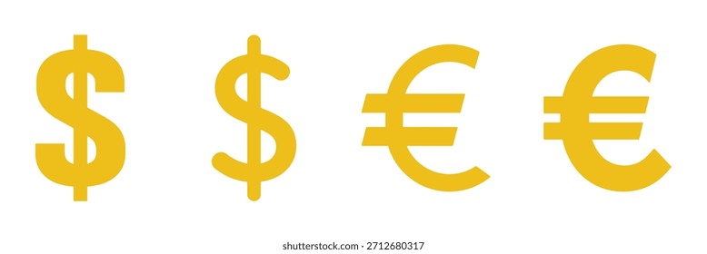 Symbolsatz für Geldwechsel oder Währungsumrechnung. Dollarzeichen mit Pfeilen, geeignet für Finanzanwendungen oder Geschäftspräsentationen. Währungszeichen Symbol Yuan, Dollar, Euro, Pfund Symbol. EPS 10.