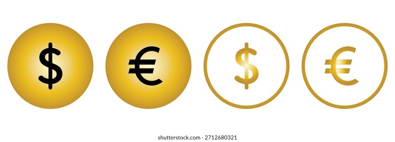 Symbolsatz für Geldwechsel oder Währungsumrechnung. Dollarzeichen mit Pfeilen, geeignet für Finanzanwendungen oder Geschäftspräsentationen. Währungszeichen Symbol Yuan, Dollar, Euro, Pfund Symbol. EPS 10.