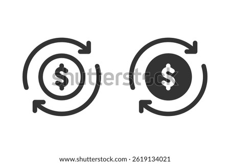 Money exchange or currency conversion icon set. Dollar sign with arrows, suitable for financial applications or business presentations.