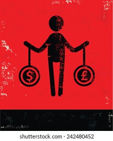 Money exchange design,human resource on red background,grunge vector