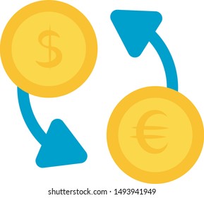 Money exchange, dollar, euro. Icon, symbol, element. Vector graphic. Isolated on white. Flat style design.