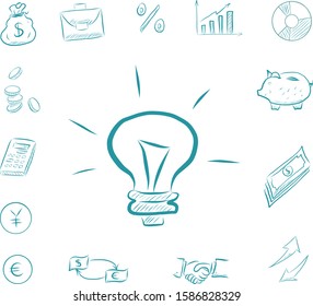 Money exchange dollar to euro - icon finance set. Business icons with piggy bank, calculator, charts, businessman handshake, idea bulb, arrows