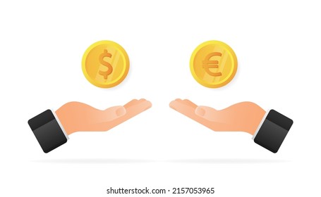 Money exchange dollar euro. Yellow background. Vector illustration design