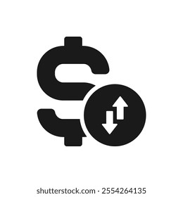 Money exchange. Dollar symbol with up and down arrow icon flat style isolated on white background. Vector illustration