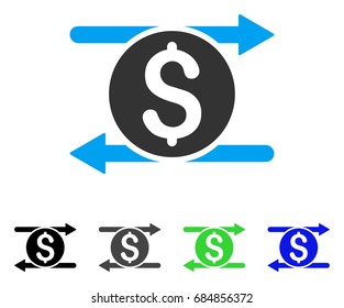 Money Exchange flat vector illustration. Colored money exchange gray, black, blue, green icon variants. Flat icon style for application design.