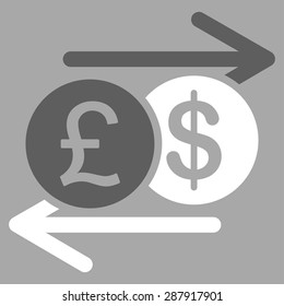 Money Exchange icon from Business Bicolor Set. This flat vector symbol uses dark gray and white colors, rounded angles, and isolated on a silver background.