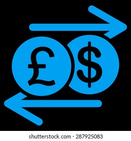 Money Exchange icon from Business Bicolor Set. This flat vector symbol uses blue color, rounded angles, and isolated on a black background.