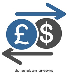 Money Exchange icon from Business Bi-color Set. This flat vector symbol uses cobalt and gray colors, rounded angles, and isolated on a white background.