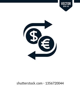Money exchange icon collection in glyph style, solid color vector
