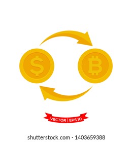 money exchange icon, dollar icon exchange to bit coin icon 