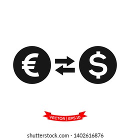 money exchange icon, euro icon exchange to dollar icon 