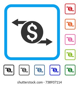 Money Exchange icon. Flat gray iconic symbol inside a light blue rounded rectangle. Black, gray, green, blue, red, orange color versions of Money Exchange vector. Designed for web and app UI.