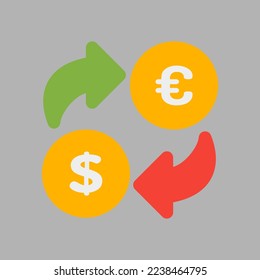 Icono de intercambio de dinero en estilo plano sobre viajes, uso para presentación de aplicaciones móviles del sitio web