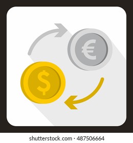 Money exchange icon in flat style with long shadow. Currency symbol vector illustration