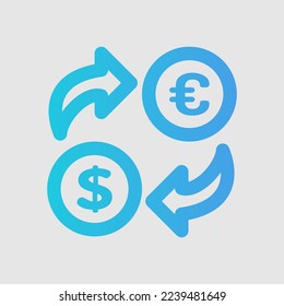 Icono de intercambio de dinero en estilo de gradiente sobre viajes, uso para presentación de aplicaciones móviles del sitio web