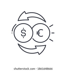 Money exchange icon, linear isolated illustration, thin line vector, web design sign, outline concept symbol with editable stroke on white background.