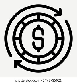 Money exchange icon, Money management illustration in line style suitable for presentations on Money Movement, Profit, business, and finance, as well as for website application buttons.