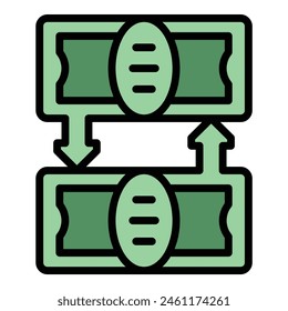 Vector de esquema de ícono de cambio de dinero. Riesgo de Plan. Cambio de color de seguridad plano