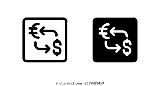Money Exchange Icon Set. A black icon of a currency exchange symbol, indicating financial services.