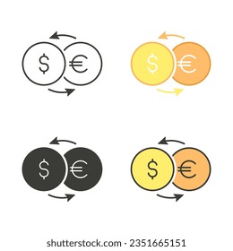 Cambio de dinero Icono conjunto de ilustración aislada vectorial.