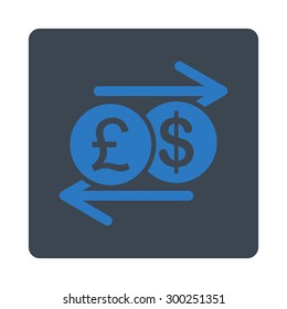 Money Exchange icon. This flat rounded square button uses smooth blue colors and isolated on a white background.