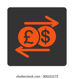 Money Exchange icon. This flat rounded square button uses orange and gray colors and isolated on a white background.