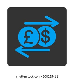 Money Exchange icon. This flat rounded square button uses blue and gray colors and isolated on a white background.