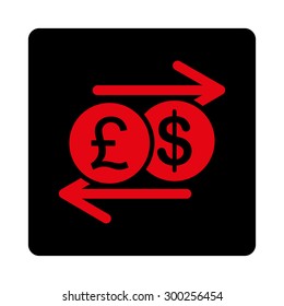Money Exchange icon. This flat rounded square button uses intensive red and black colors and isolated on a white background.