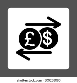 Money Exchange icon. This flat rounded square button uses black and white colors and isolated on a gray background.