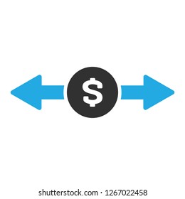 Money exchange icon in trendy flat style isolated on white background. dollar symbols with blue arrows left and right. Vector illustration.