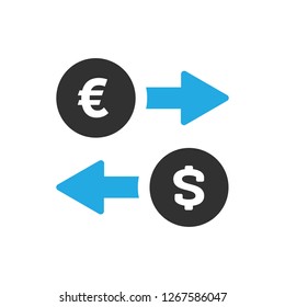 Money exchange icon in trendy flat style isolated on white background. Euro and dollar symbols with blue arrows. Vector illustration.