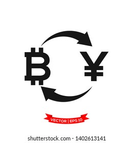 money exchange icon in trendy flat style, bit coin to yen icon 